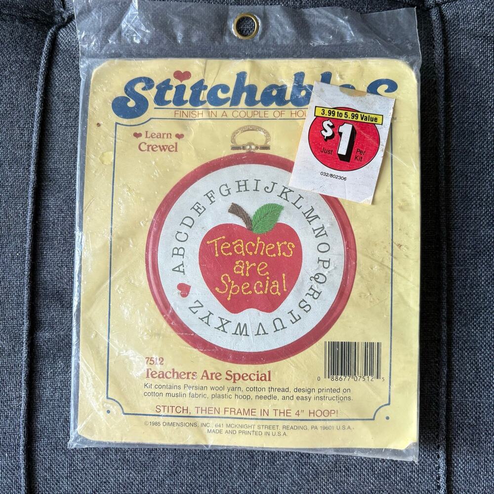 Teachers Are Special Vintage Stamped Crewel Embroidery Kit by Stitchables 1980s